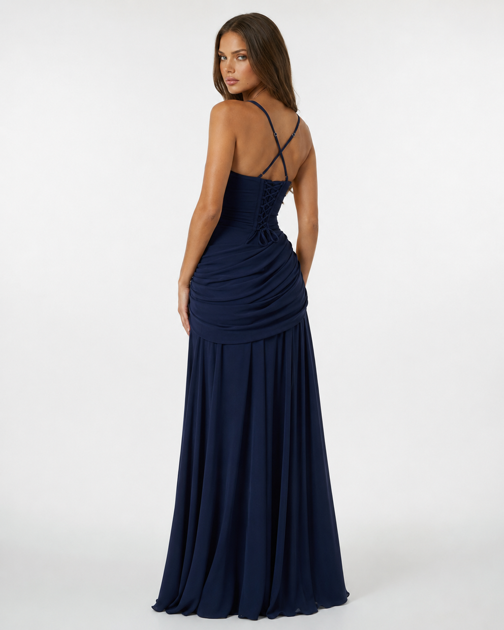 Calixte | Robe Longue Col Carré Drapé Hanches