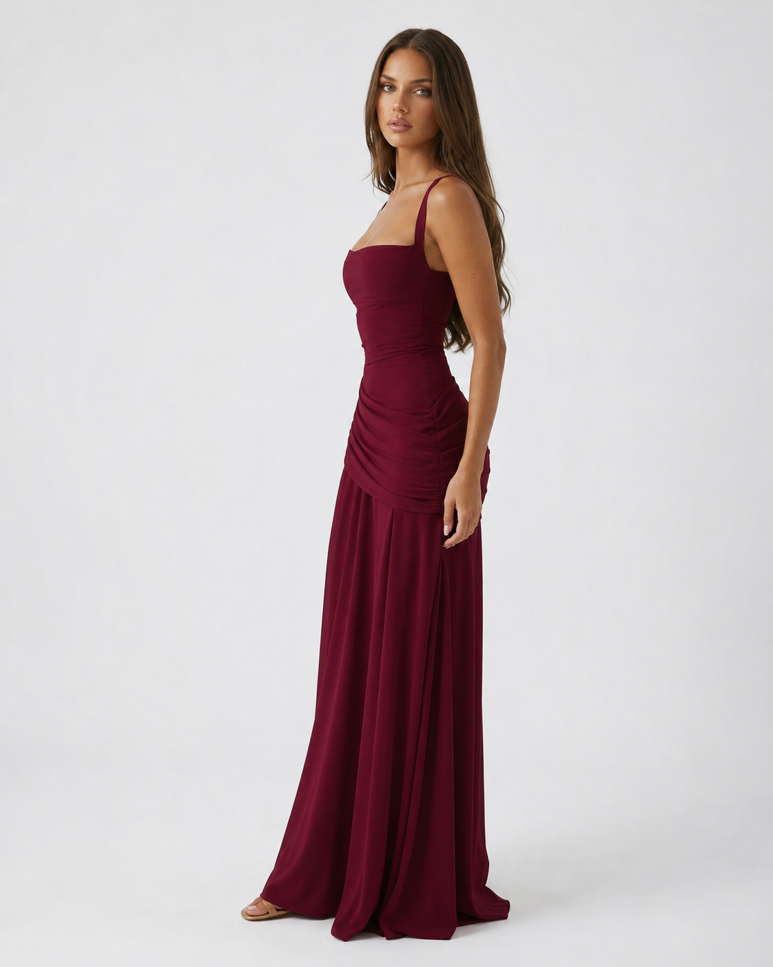 Calixte | Robe Longue Col Carré Drapé Hanches