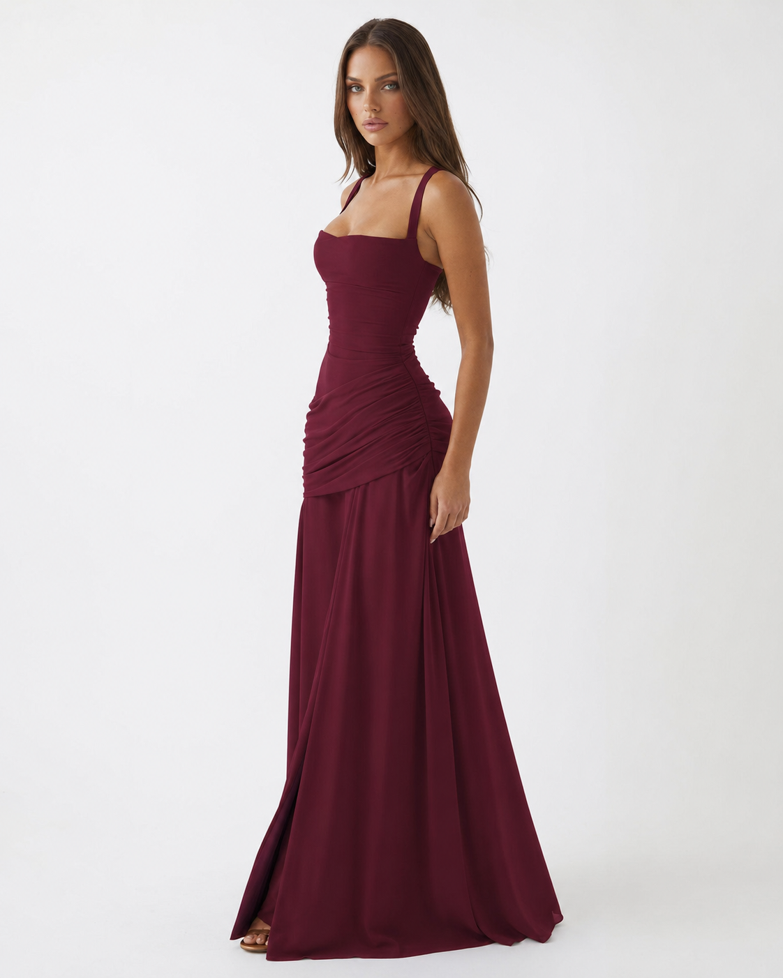 Calixte | Robe Longue Col Carré Drapé Hanches