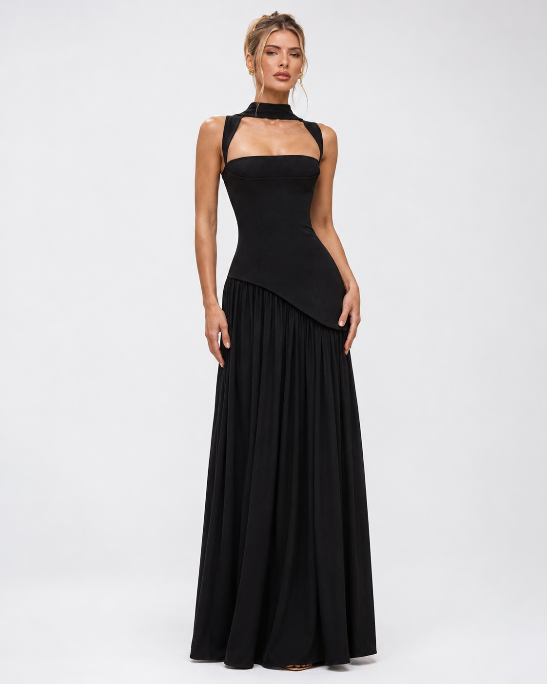 Ariane | Robe Longue Corset Fendue Écharpe Assortie