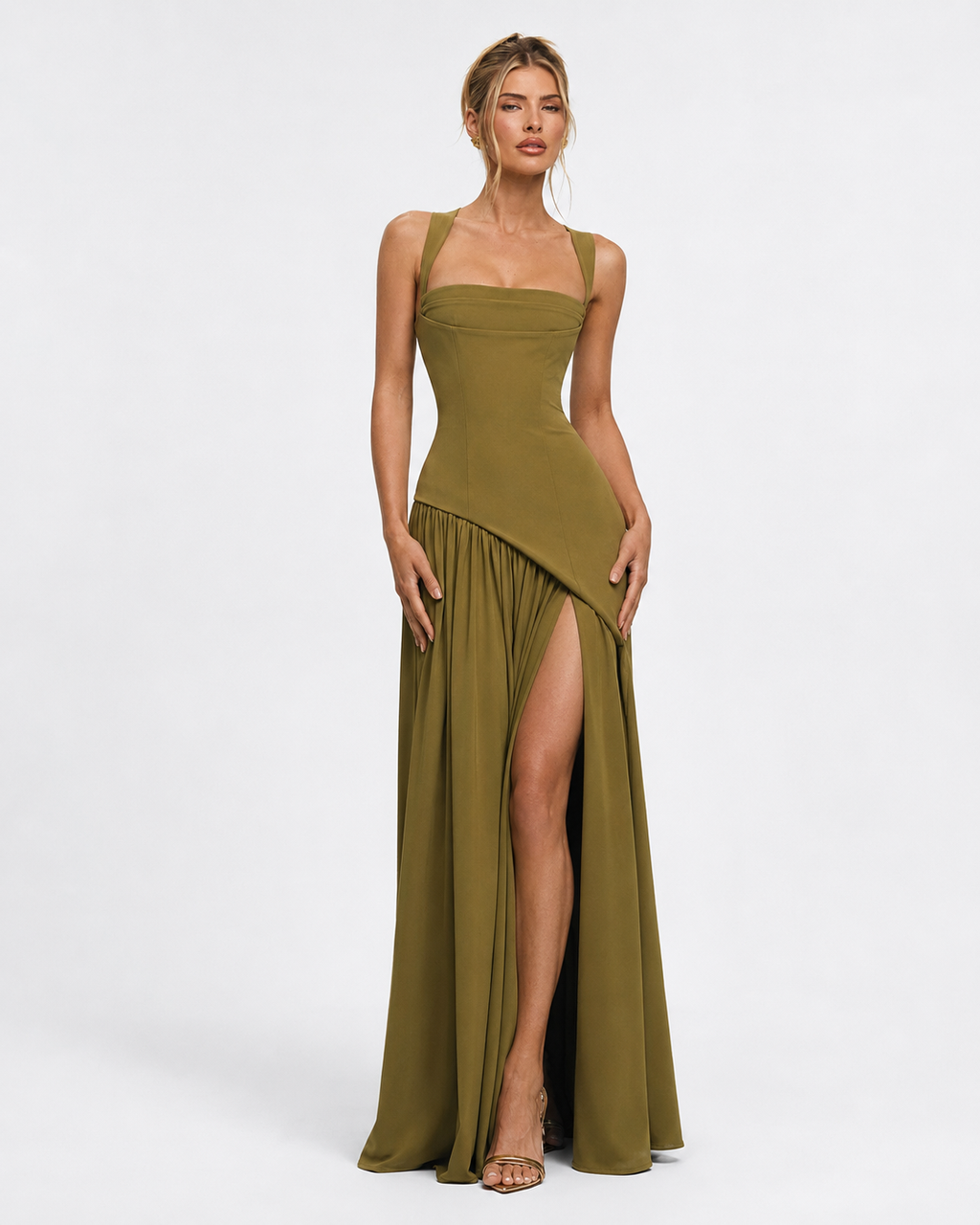Ariane | Robe Longue Corset Fendue Écharpe Assortie