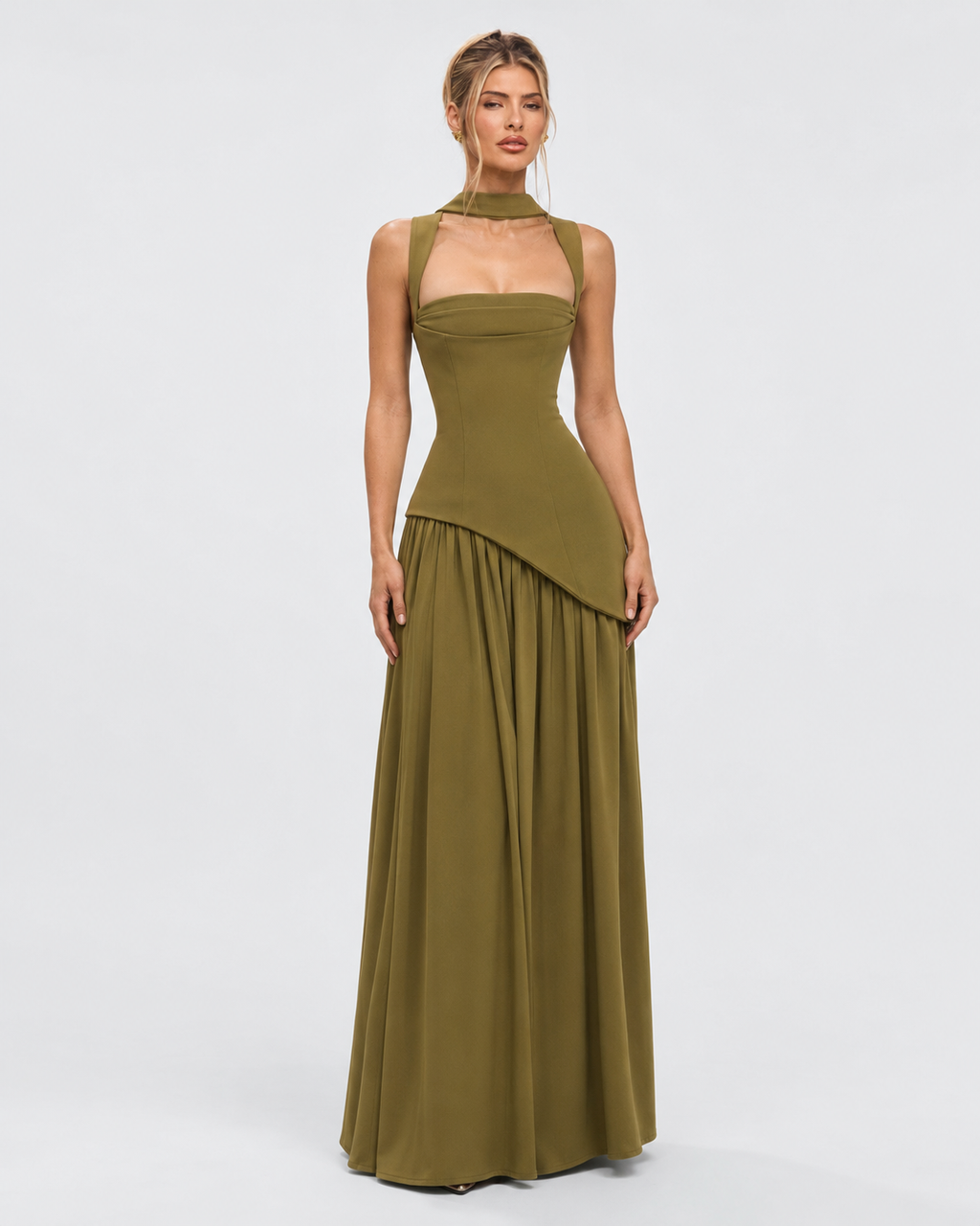 Ariane | Robe Longue Corset Fendue Écharpe Assortie