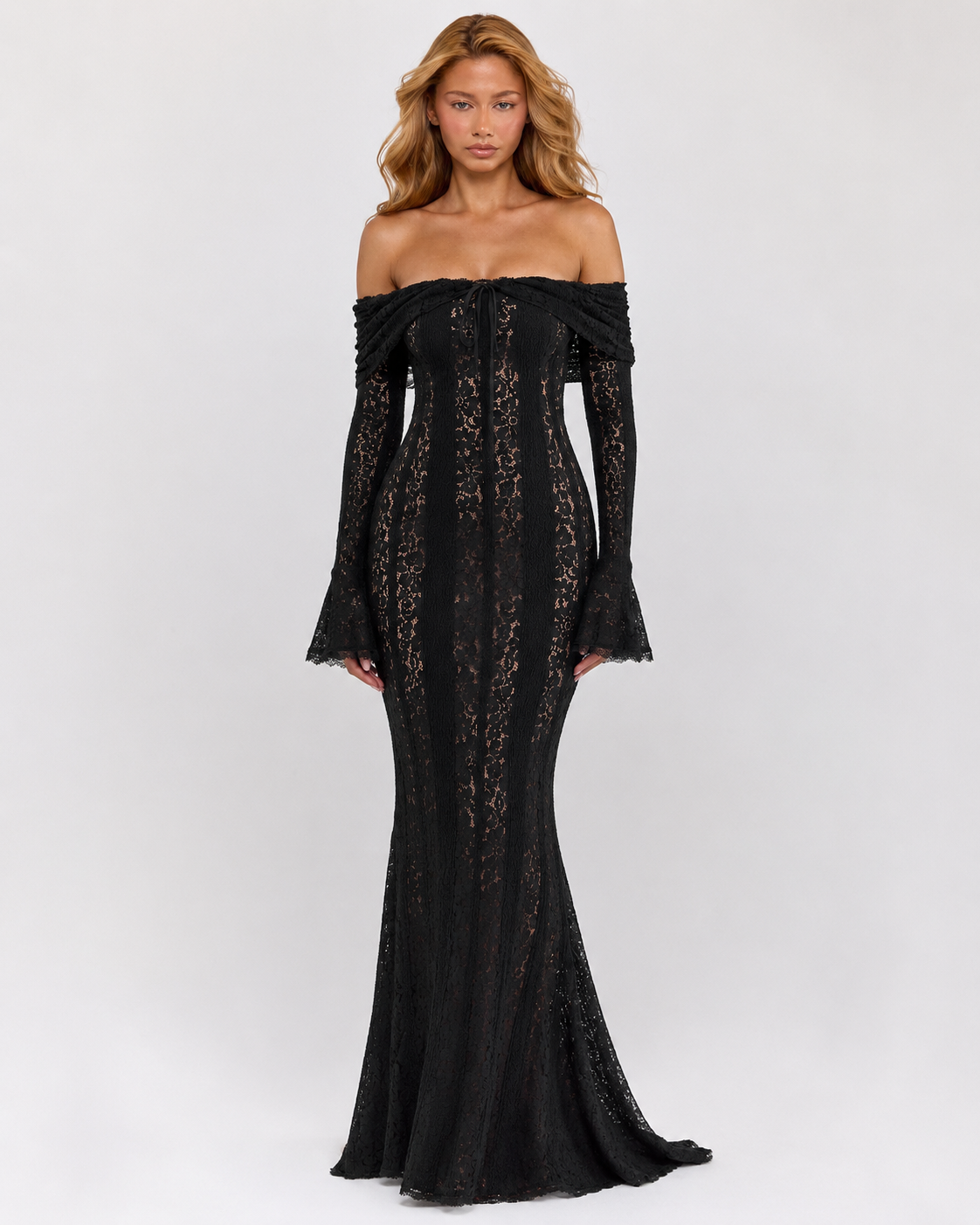 Vérane | Robe Longue Dentelle Épaules Dénudées Sirène