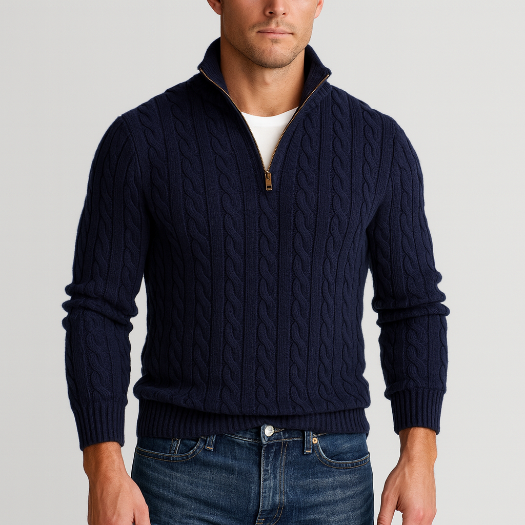 Joris | Pull Torsadé Demi-Zip Col Montant