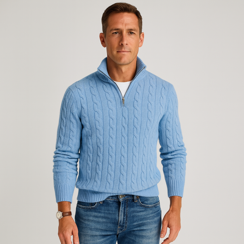 Joris | Pull Torsadé Demi-Zip Col Montant