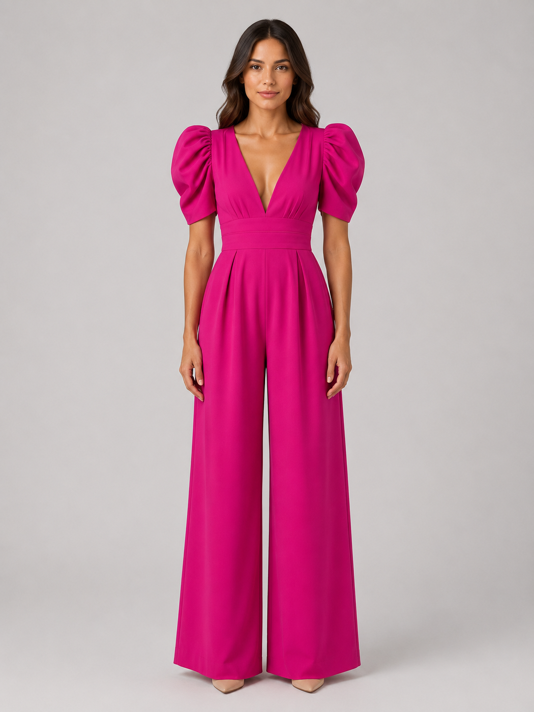Clémence | Combinaison Pantalon Large Manches Bouffantes Femme