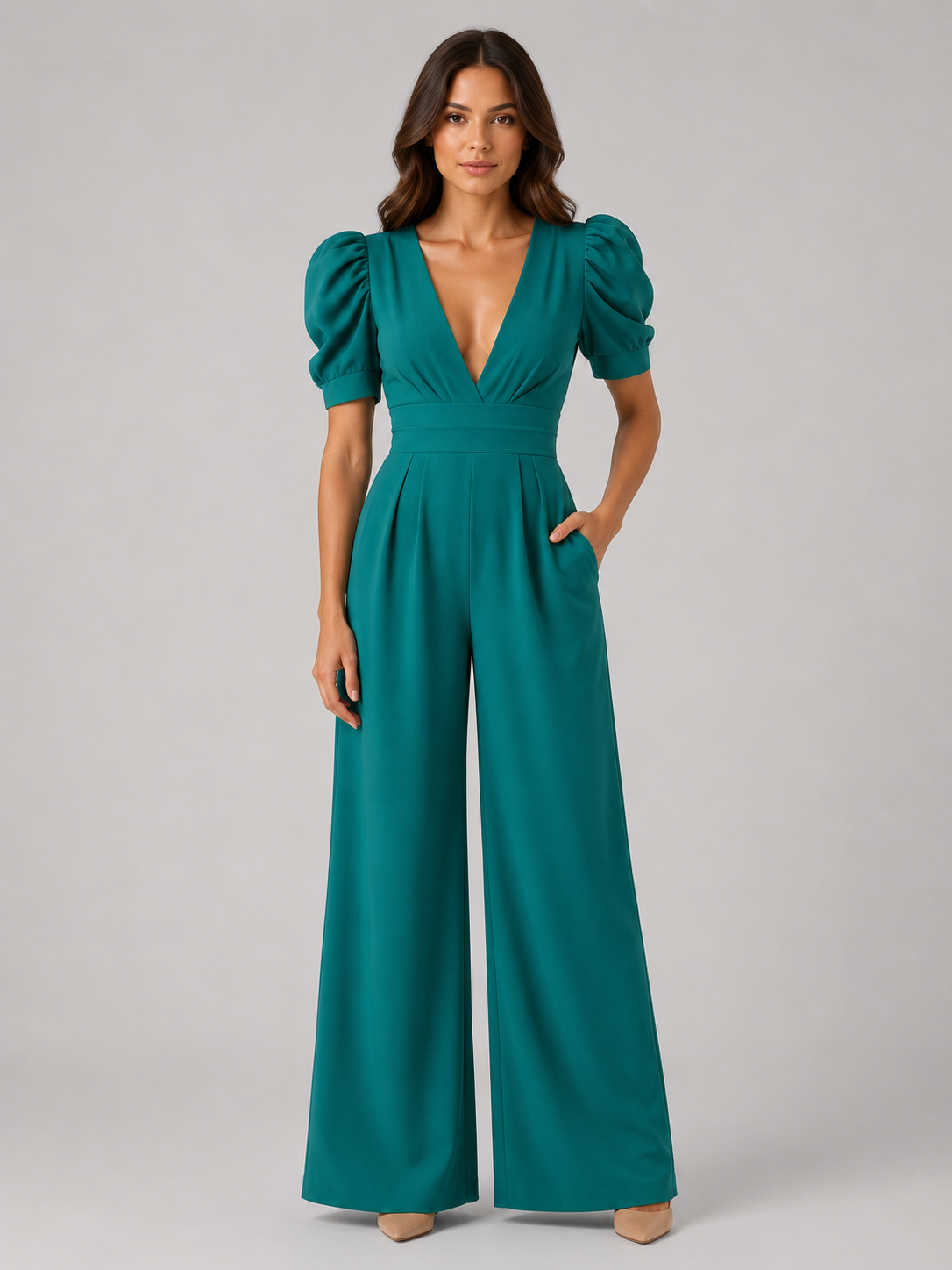 Clémence | Combinaison Pantalon Large Manches Bouffantes Femme