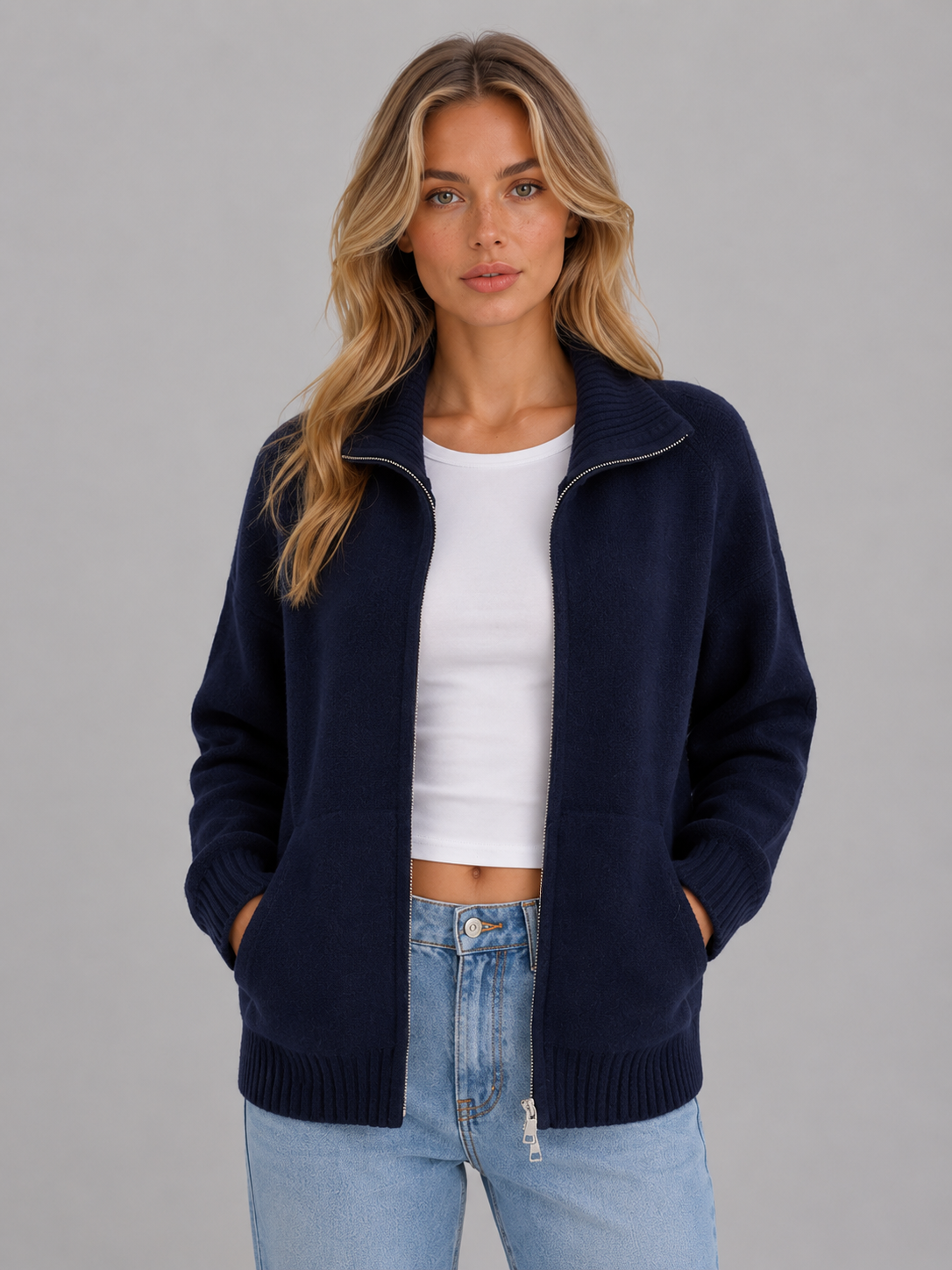 Flora | Gilet Zippé Col Cheminée