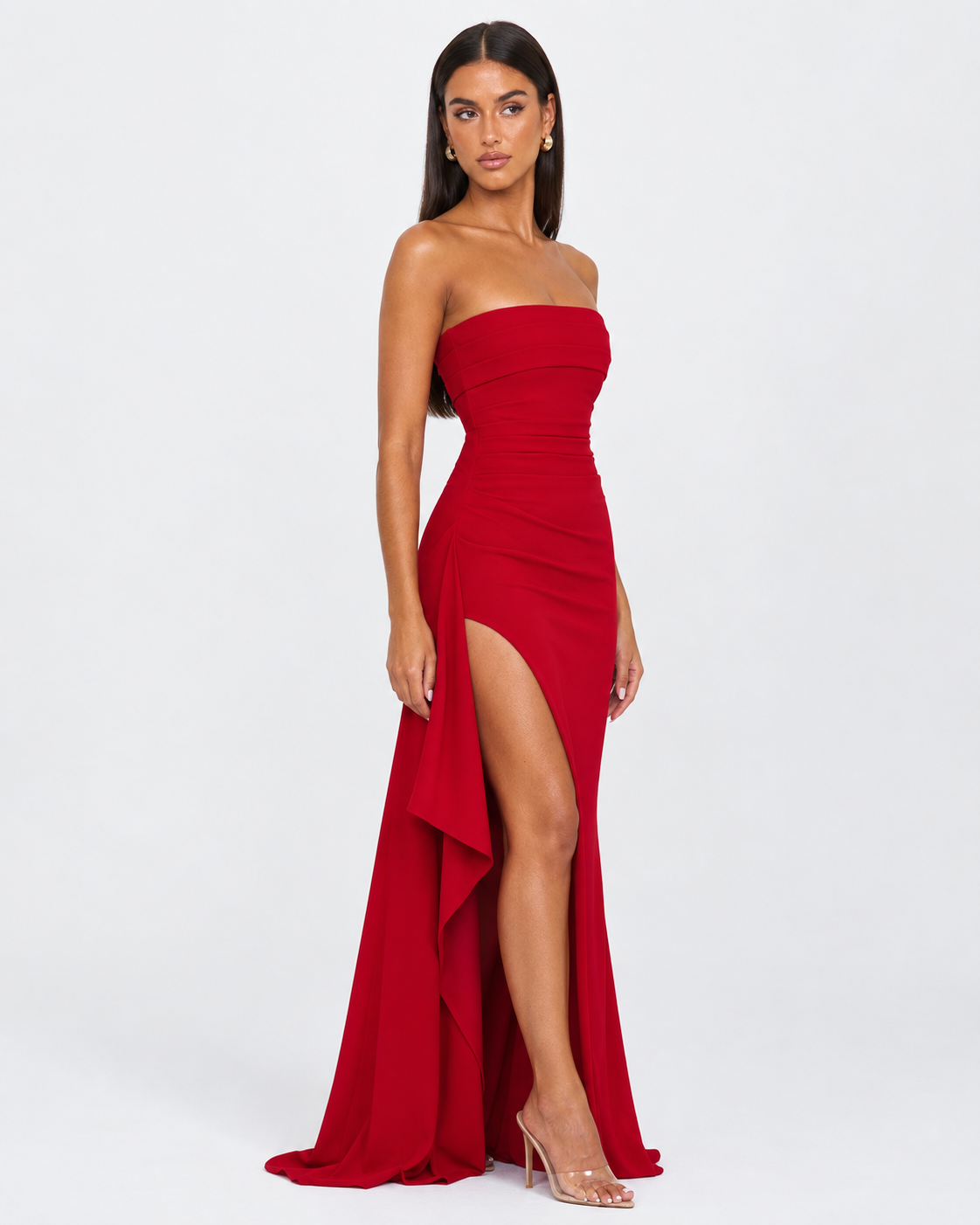 Ornella | Robe Longue Bustier Drapé Cascade Fendue