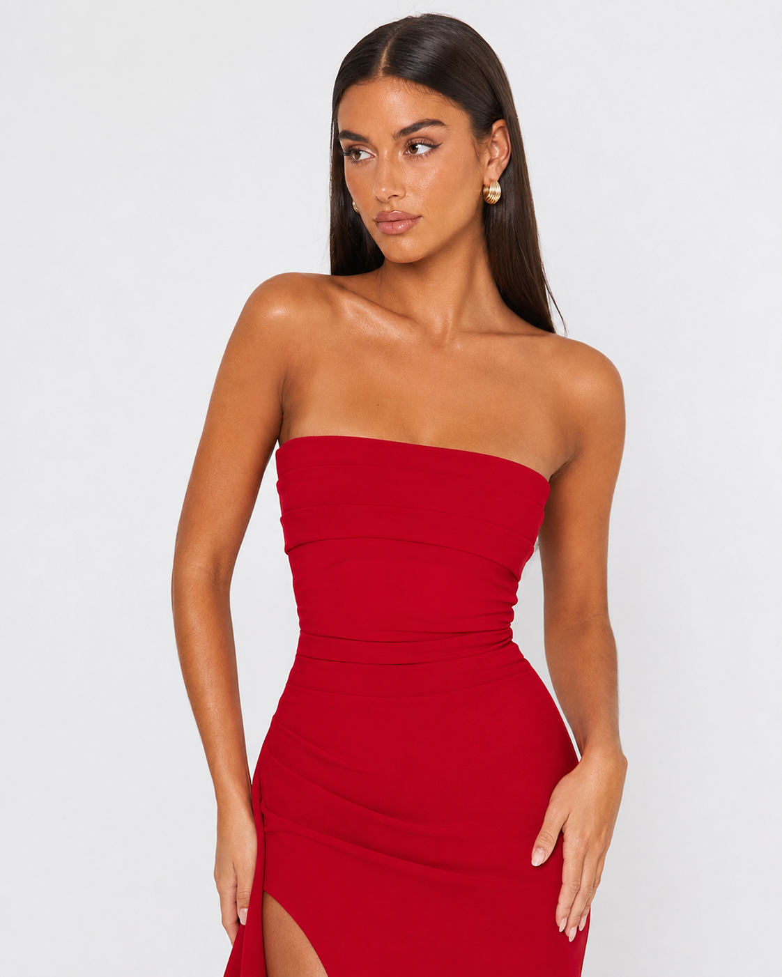 Ornella | Robe Longue Bustier Drapé Cascade Fendue