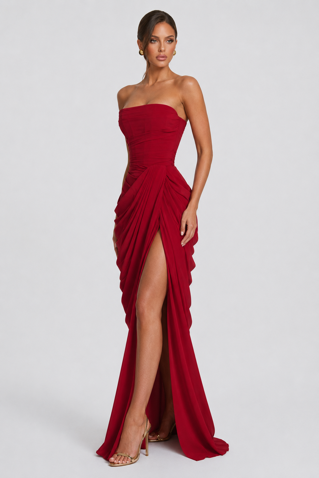 Livia | Robe Longue Bustier Froncé Laçage Dos