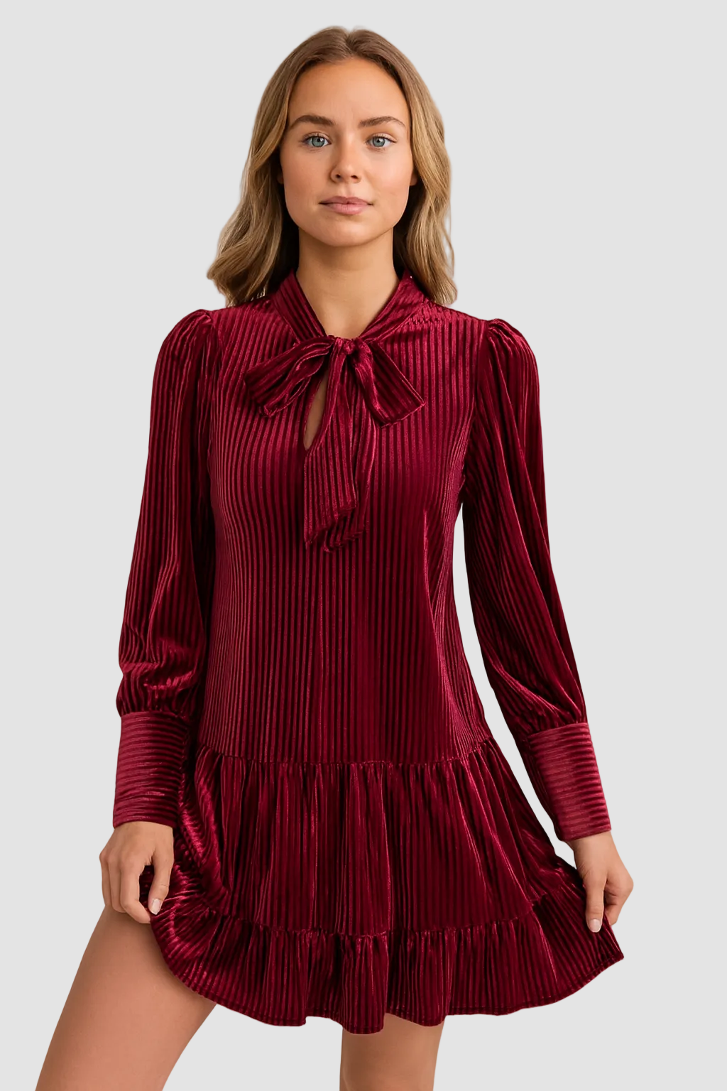 Théa | Robe Courte Velours Nœud Femme