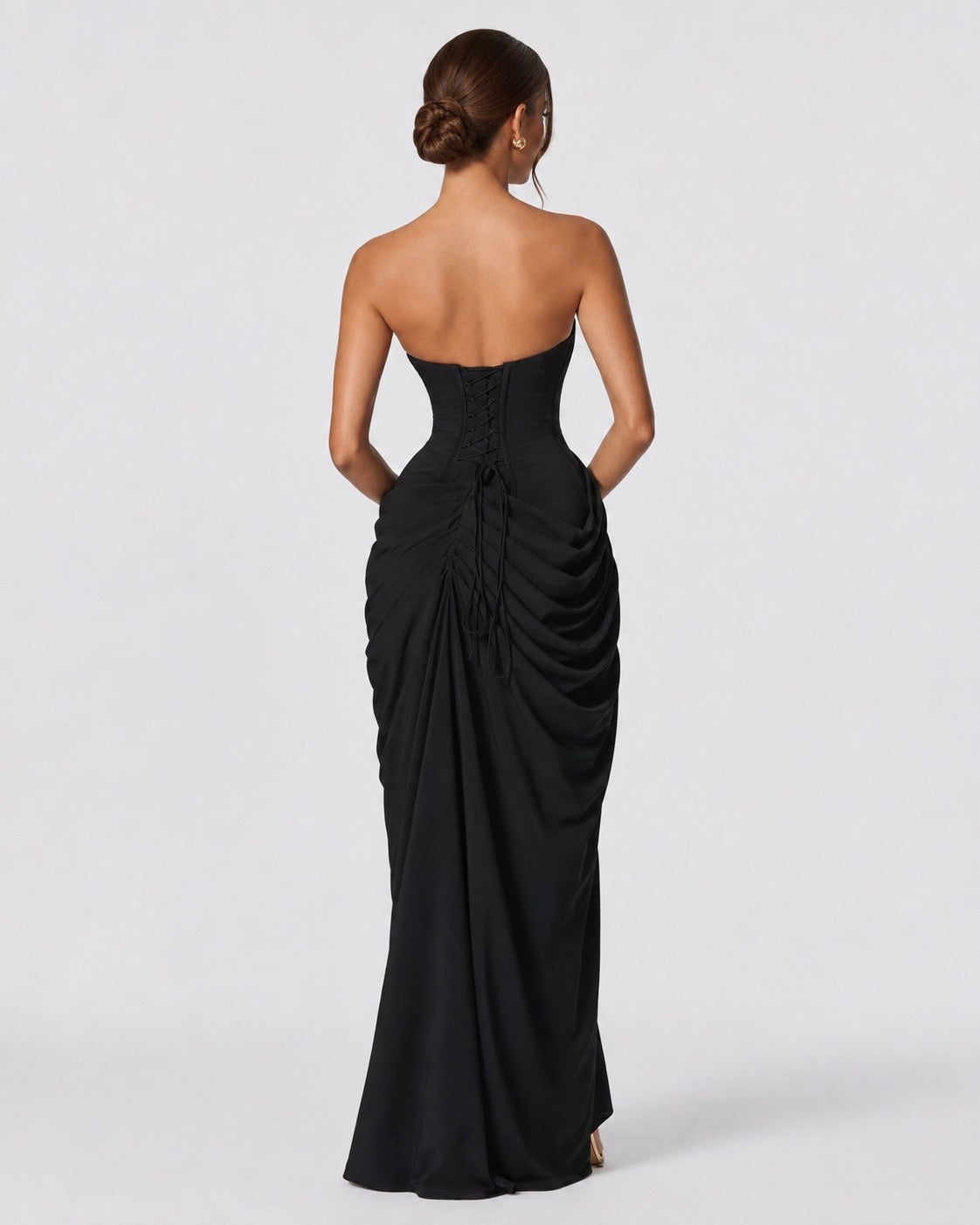 Livia | Robe Longue Bustier Froncé Laçage Dos
