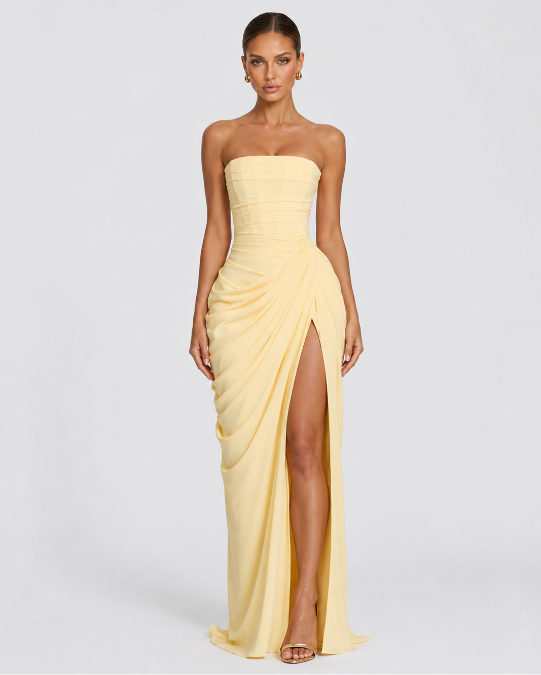 Livia | Robe Longue Bustier Froncé Laçage Dos