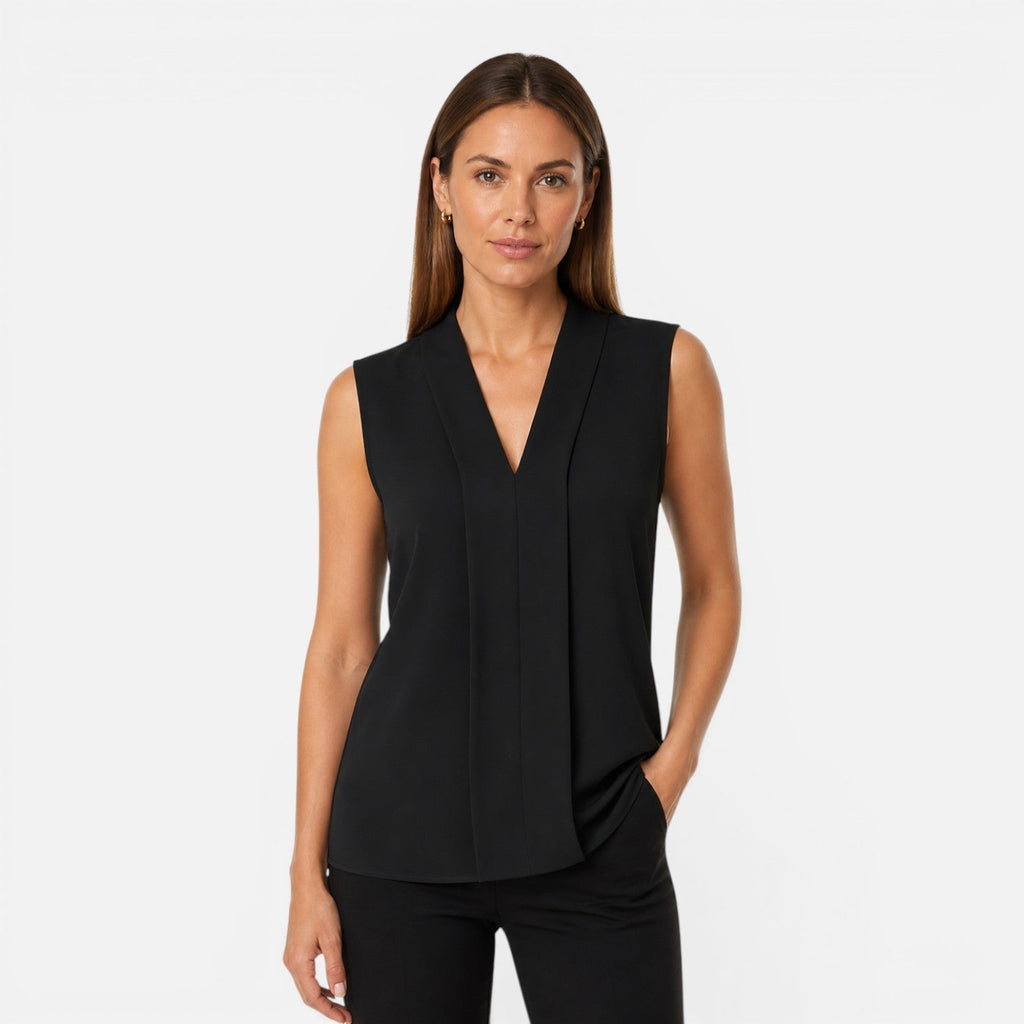 Henriette | Blouse Drapée Col V Sans Manches Femme