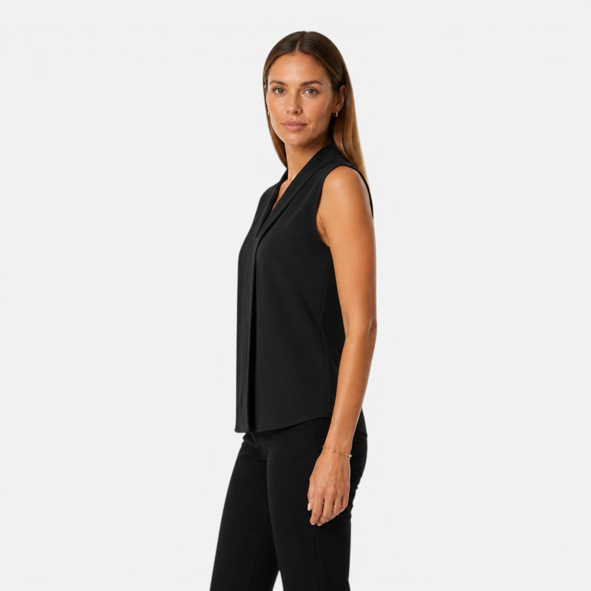 Henriette | Blouse Drapée Col V Sans Manches Femme