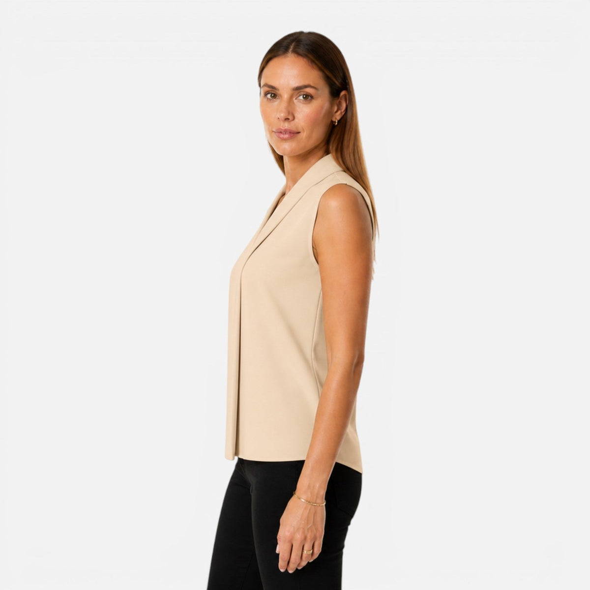 Henriette | Blouse Drapée Col V Sans Manches Femme