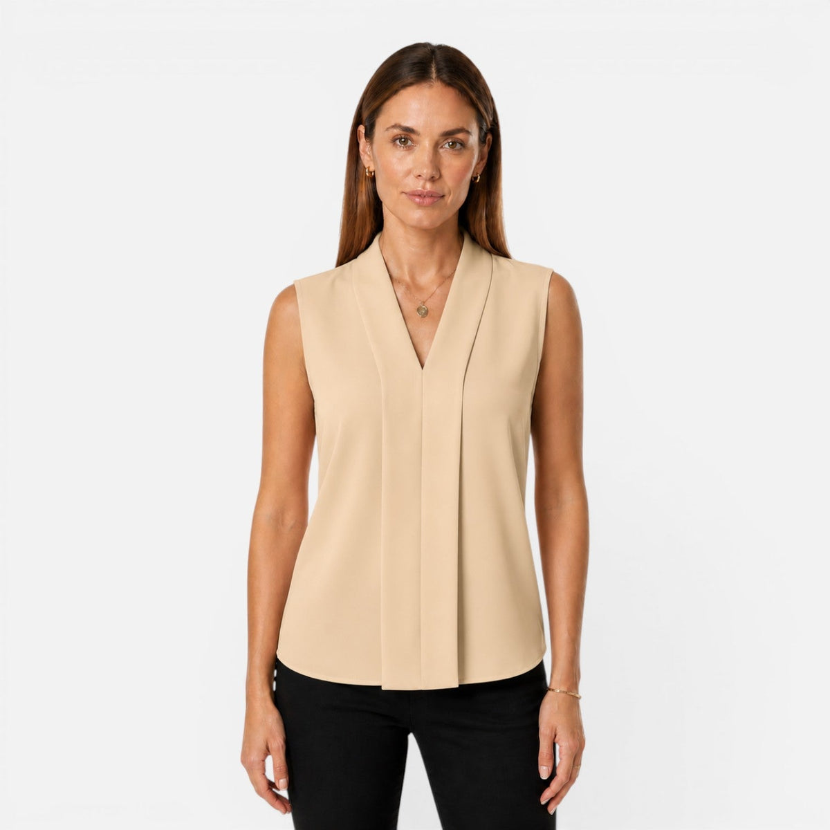 Henriette | Blouse Drapée Col V Sans Manches Femme