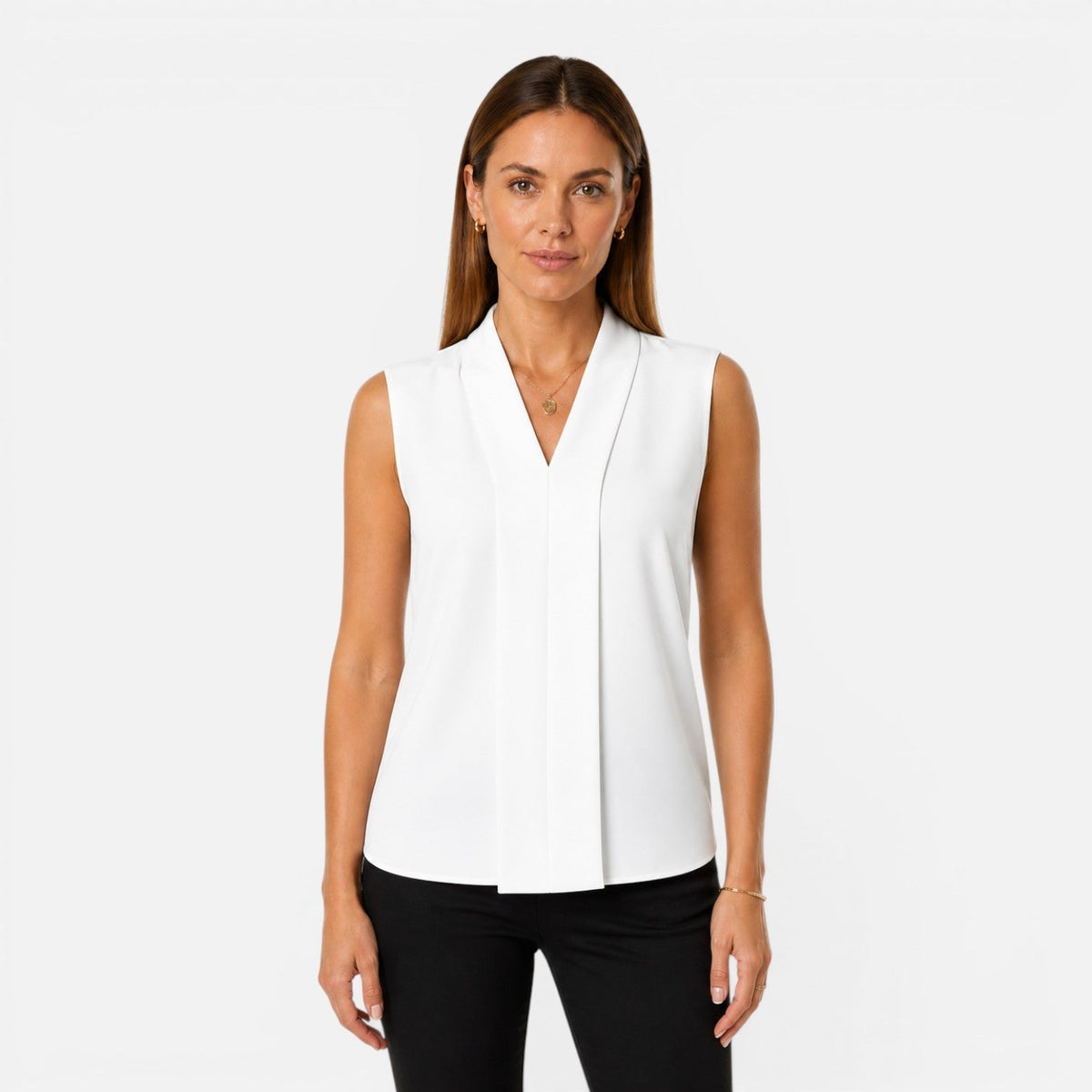 Henriette | Blouse Drapée Col V Sans Manches Femme