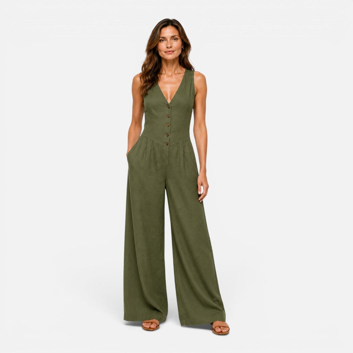 Théodora | Combinaison Pantalon Large Boutonnée