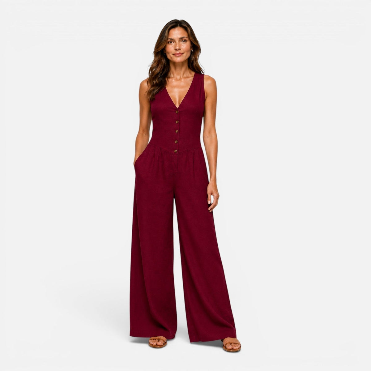Théodora | Combinaison Pantalon Large Boutonnée