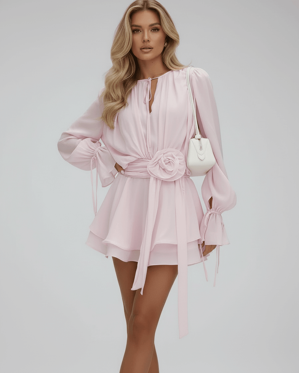 Lucette | Robe Courte Ceinture Fleur 3D