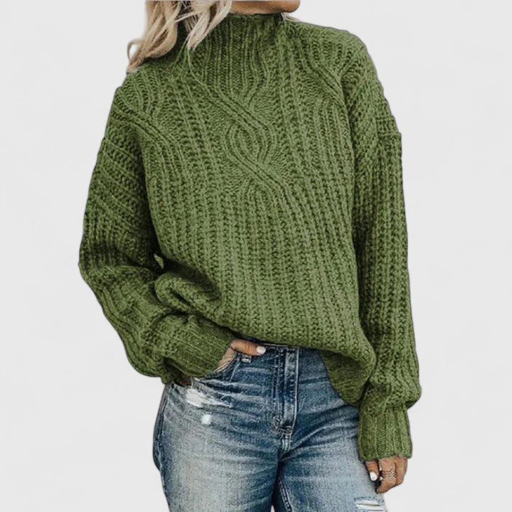 Pia | Pull Maille Texturée Col Montant Manches Volumineuses