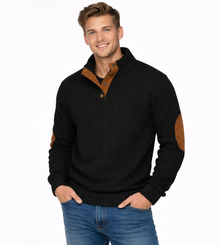 Théophile | Pull Torsadé Coudières Col Boutonné