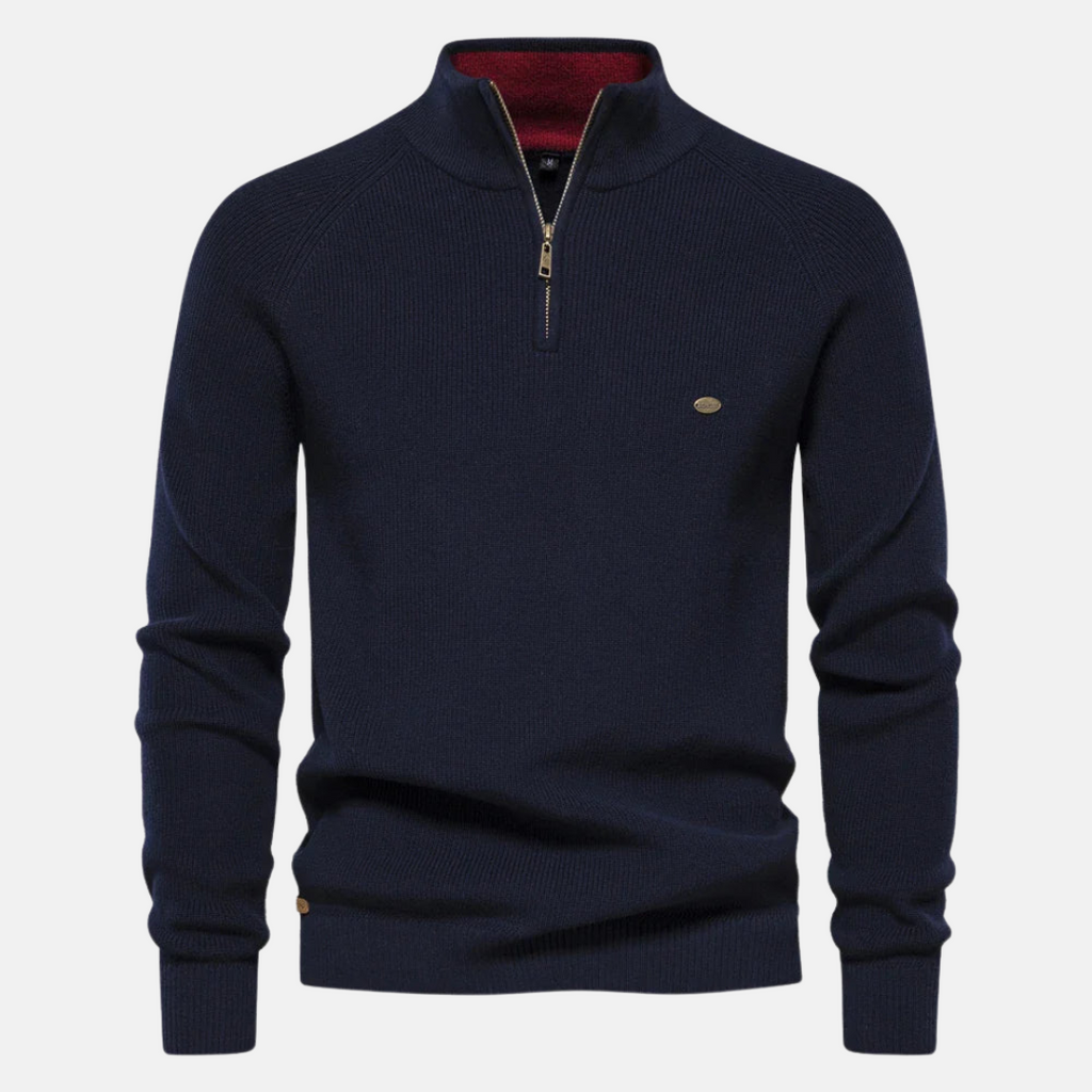 Lucien | Pull Côtelé Demi-Zip Col Montant