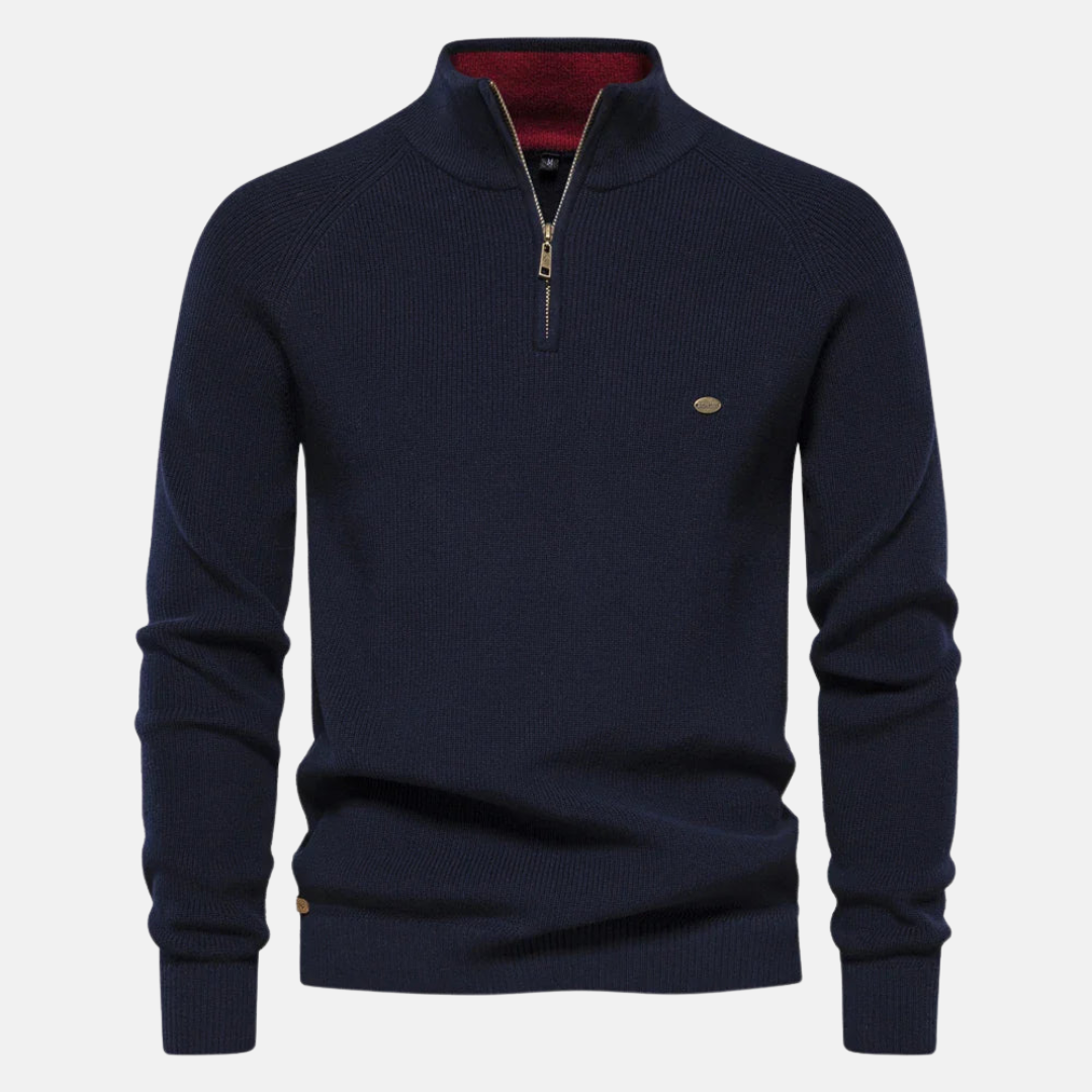 Lucien | Pull Côtelé Demi-Zip Col Montant