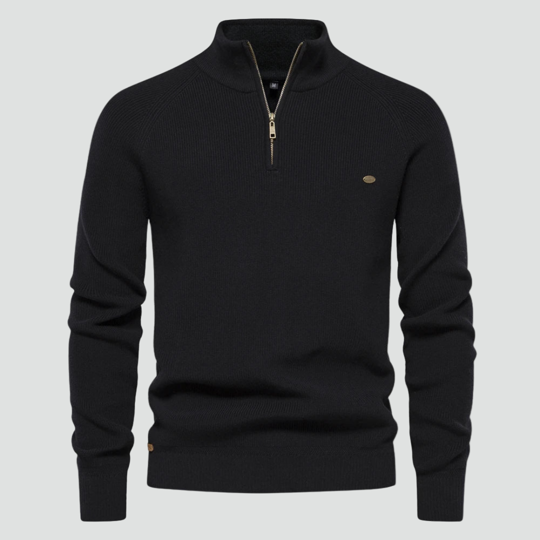 Lucien | Pull Côtelé Demi-Zip Col Montant