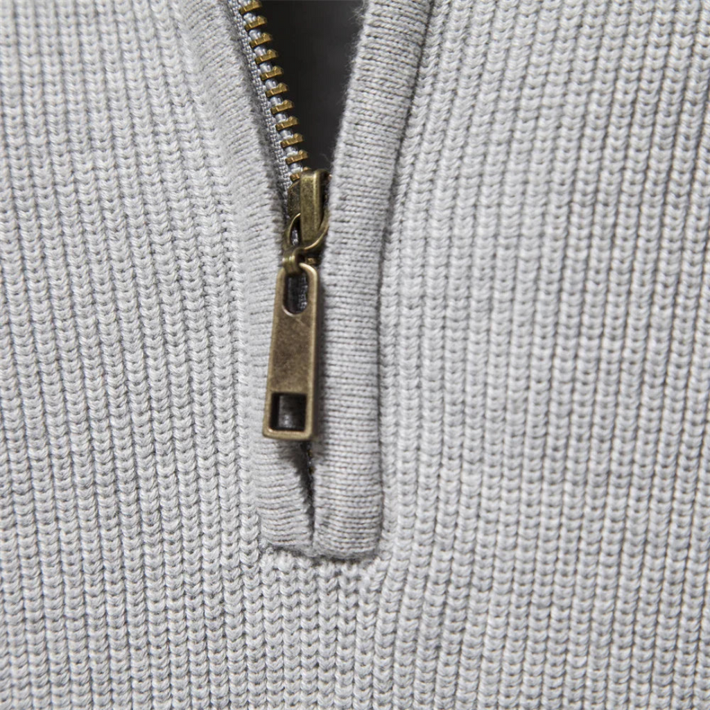 Lucien | Pull Côtelé Demi-Zip Col Montant