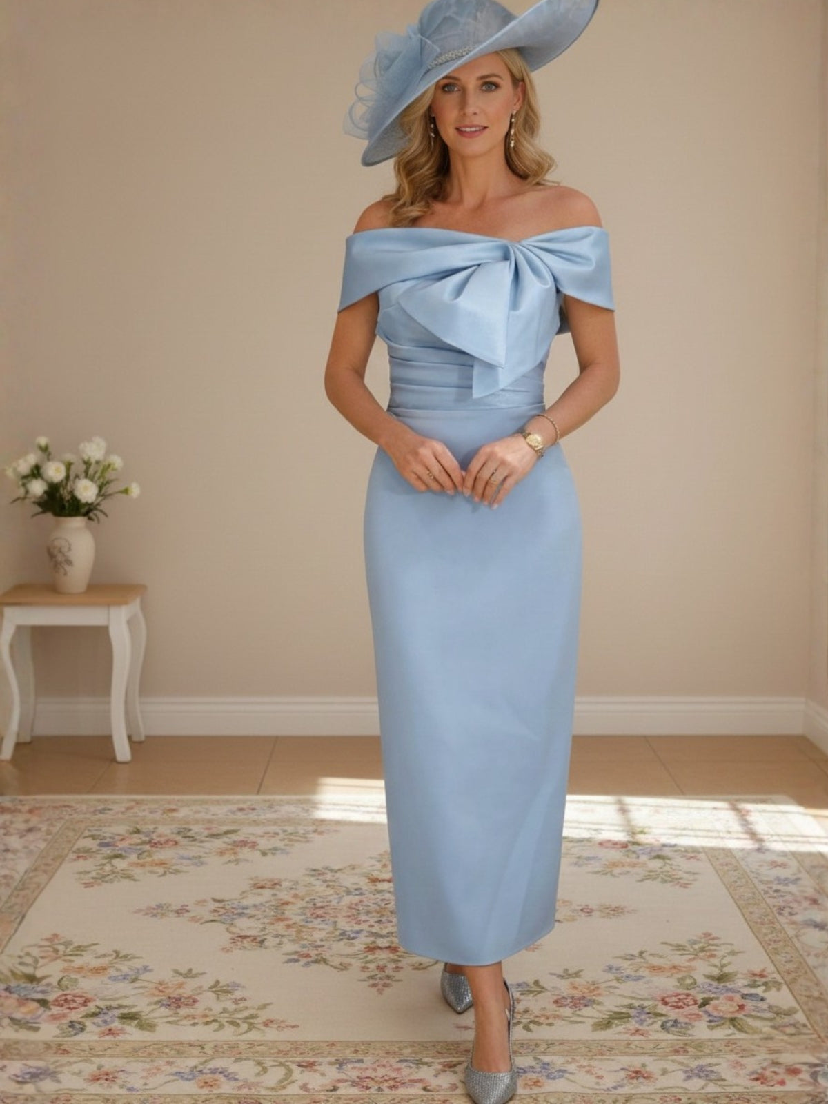 Pénélope | Robe Maxi Satinée Épaules Dénudées