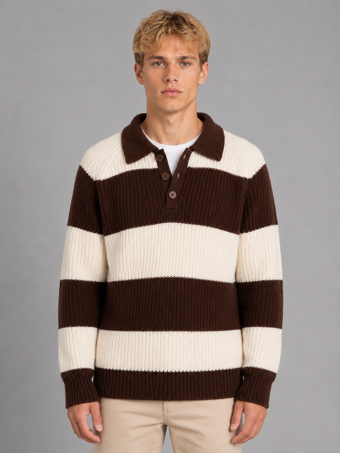 Pacôme | Pull Polo Rayé Col Boutonné