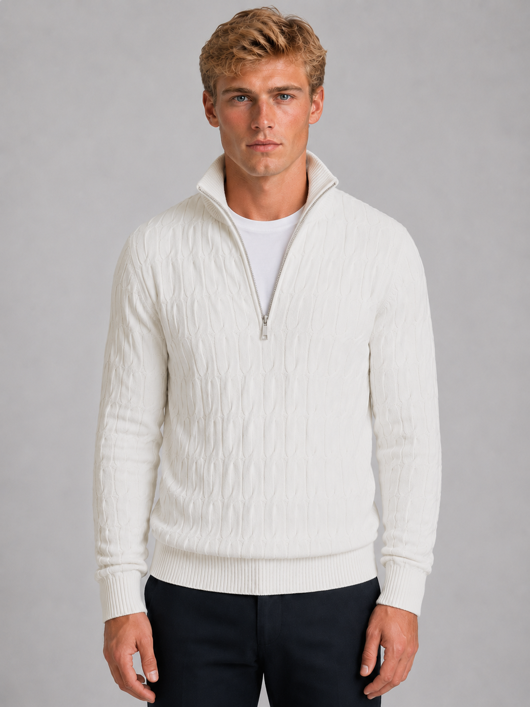 Théodulphe | Pull Zippé Texturé Col Cheminée