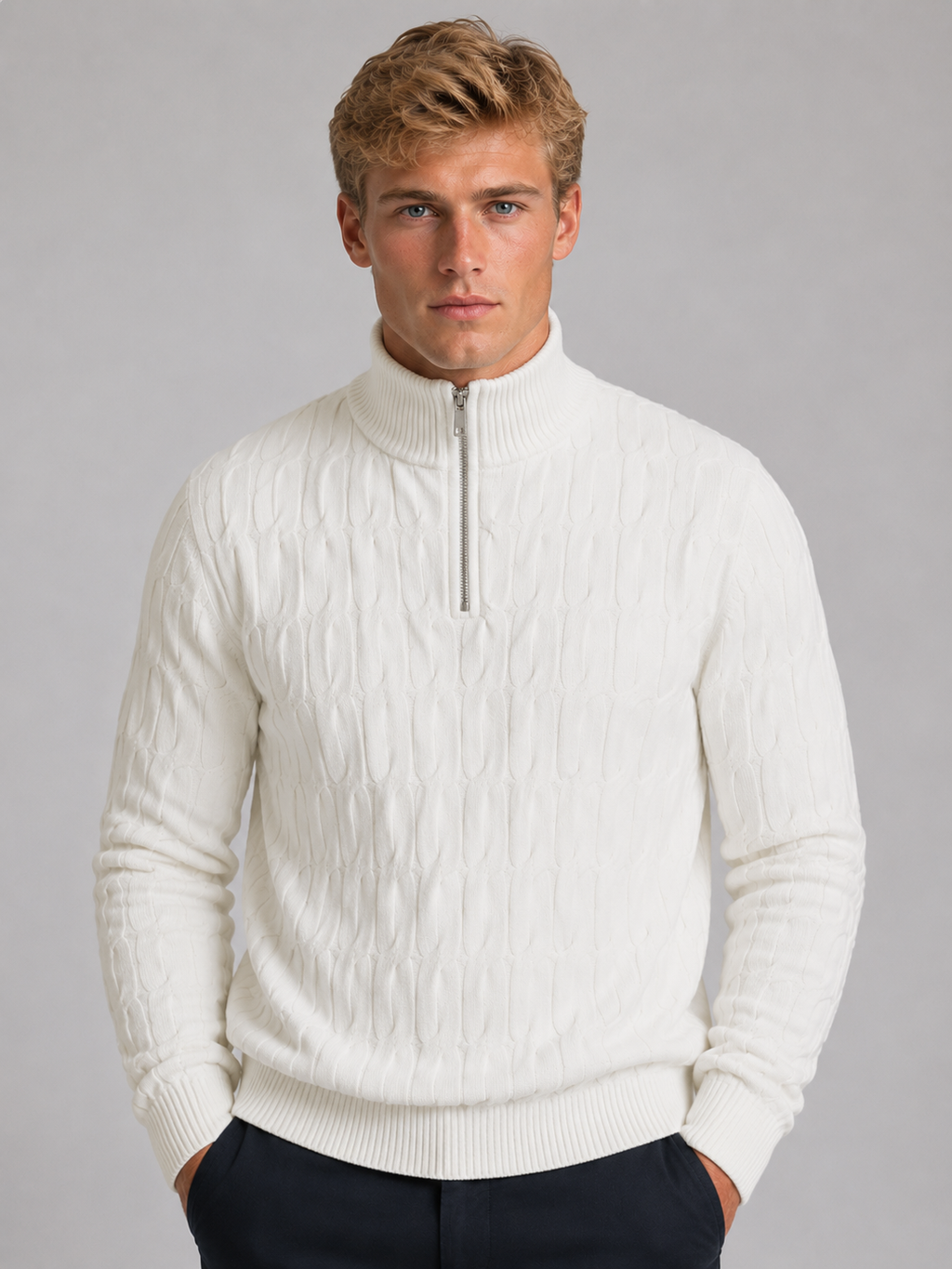 Théodulphe | Pull Zippé Texturé Col Cheminée