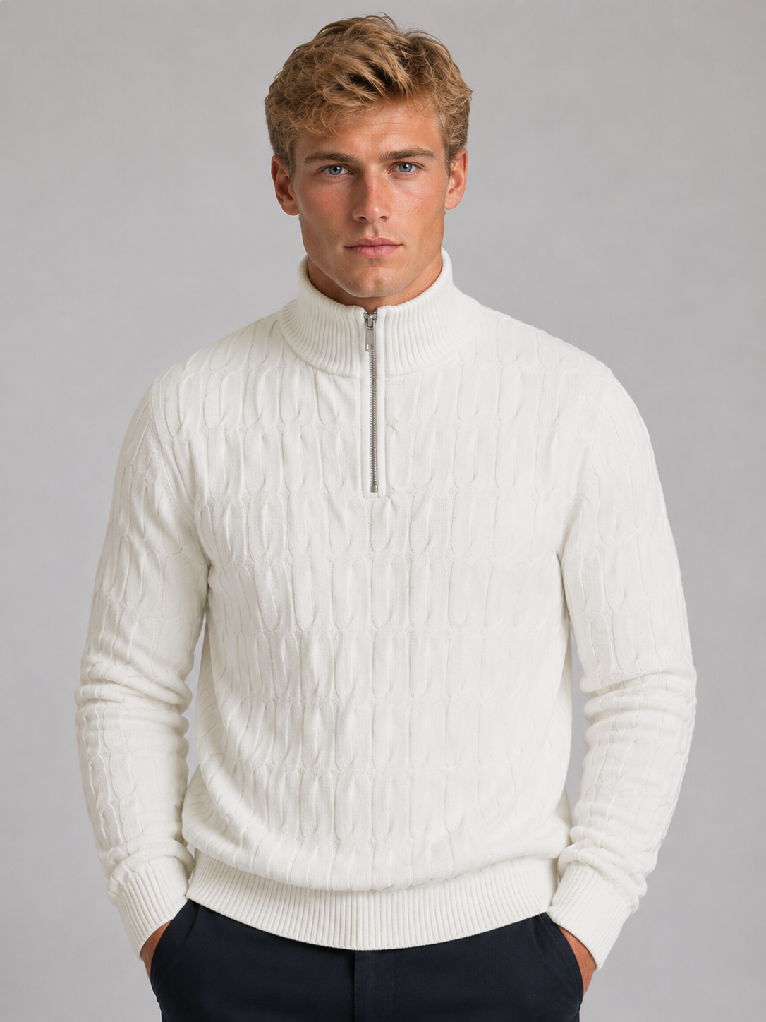 Théodulphe | Pull Zippé Texturé Col Cheminée