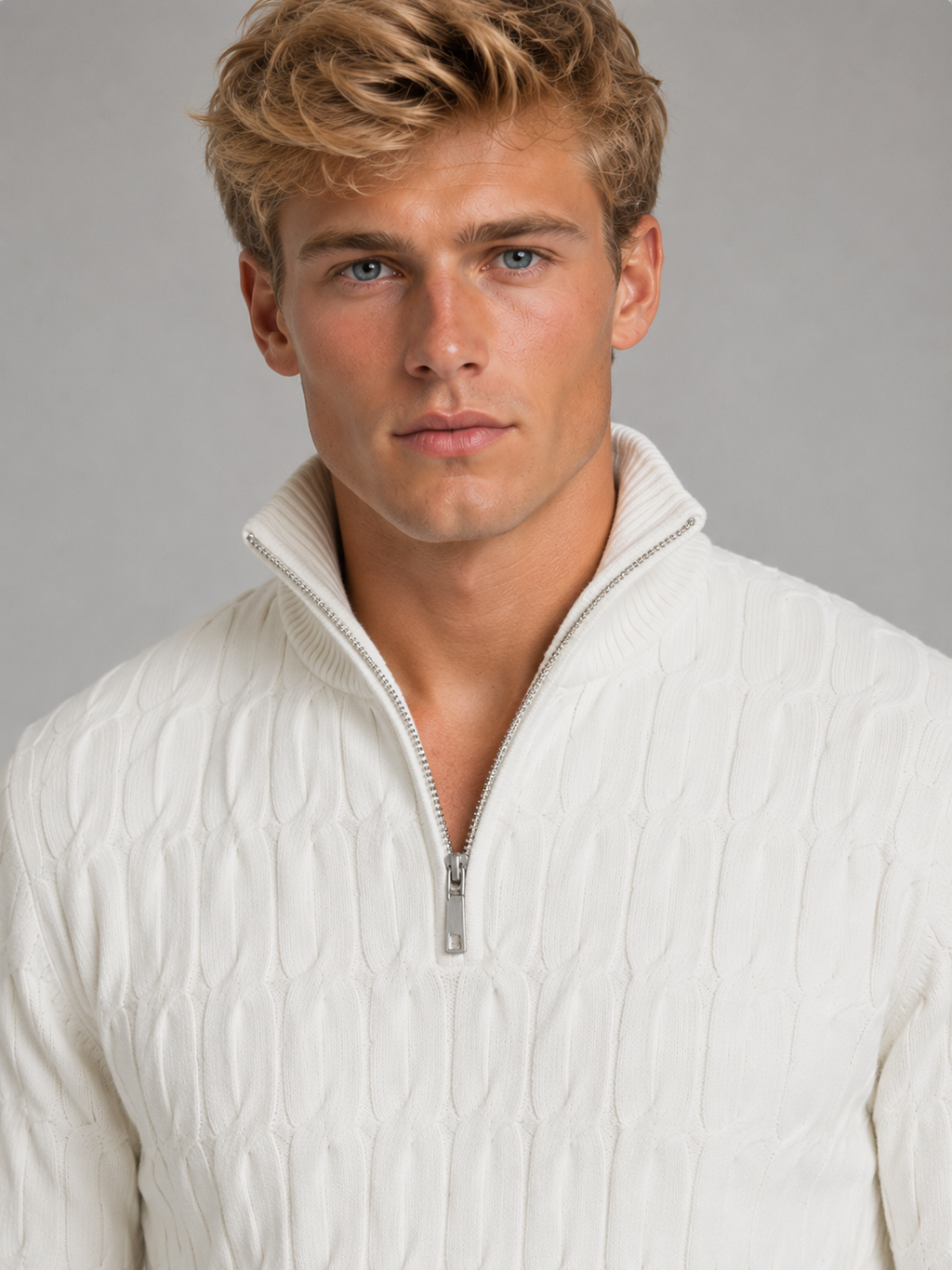 Théodulphe | Pull Zippé Texturé Col Cheminée