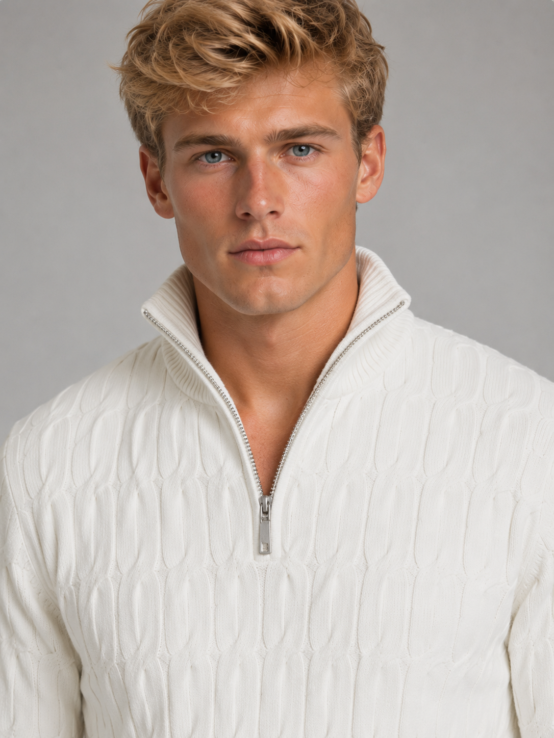 Théodulphe | Pull Zippé Texturé Col Cheminée