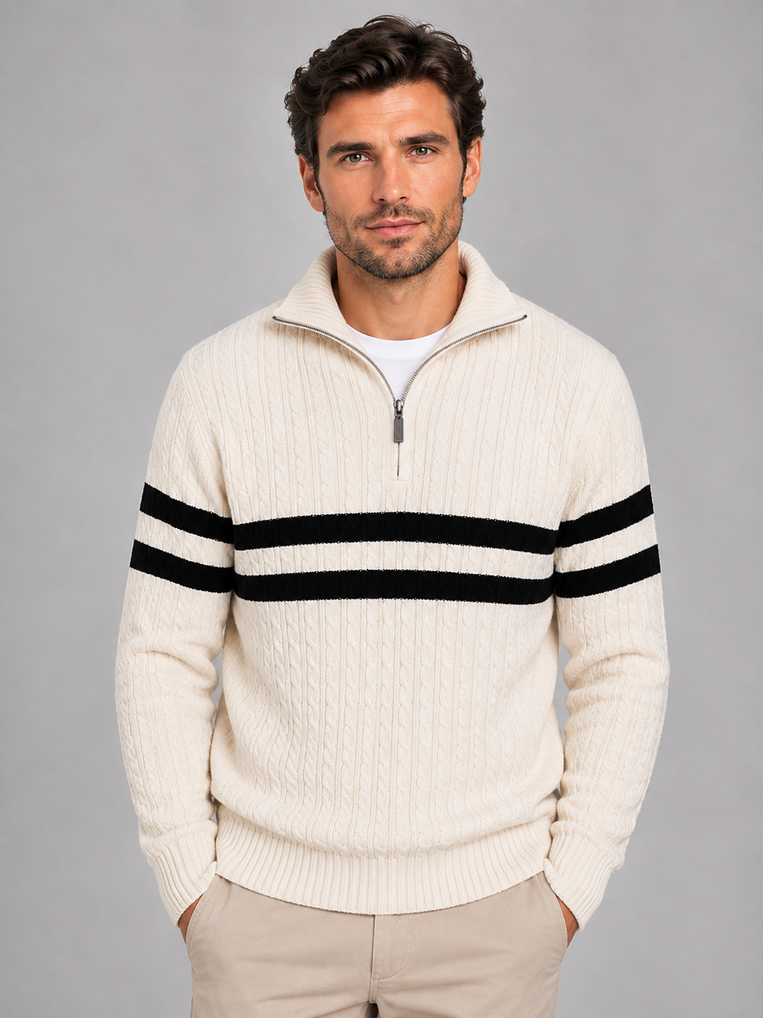 Hugues | Pull Laine Torsadé Demi-Zip