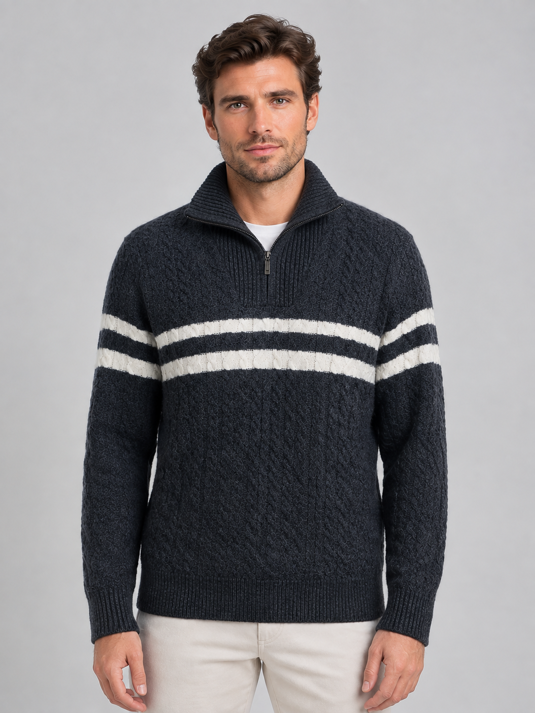 Hugues | Pull Laine Torsadé Demi-Zip
