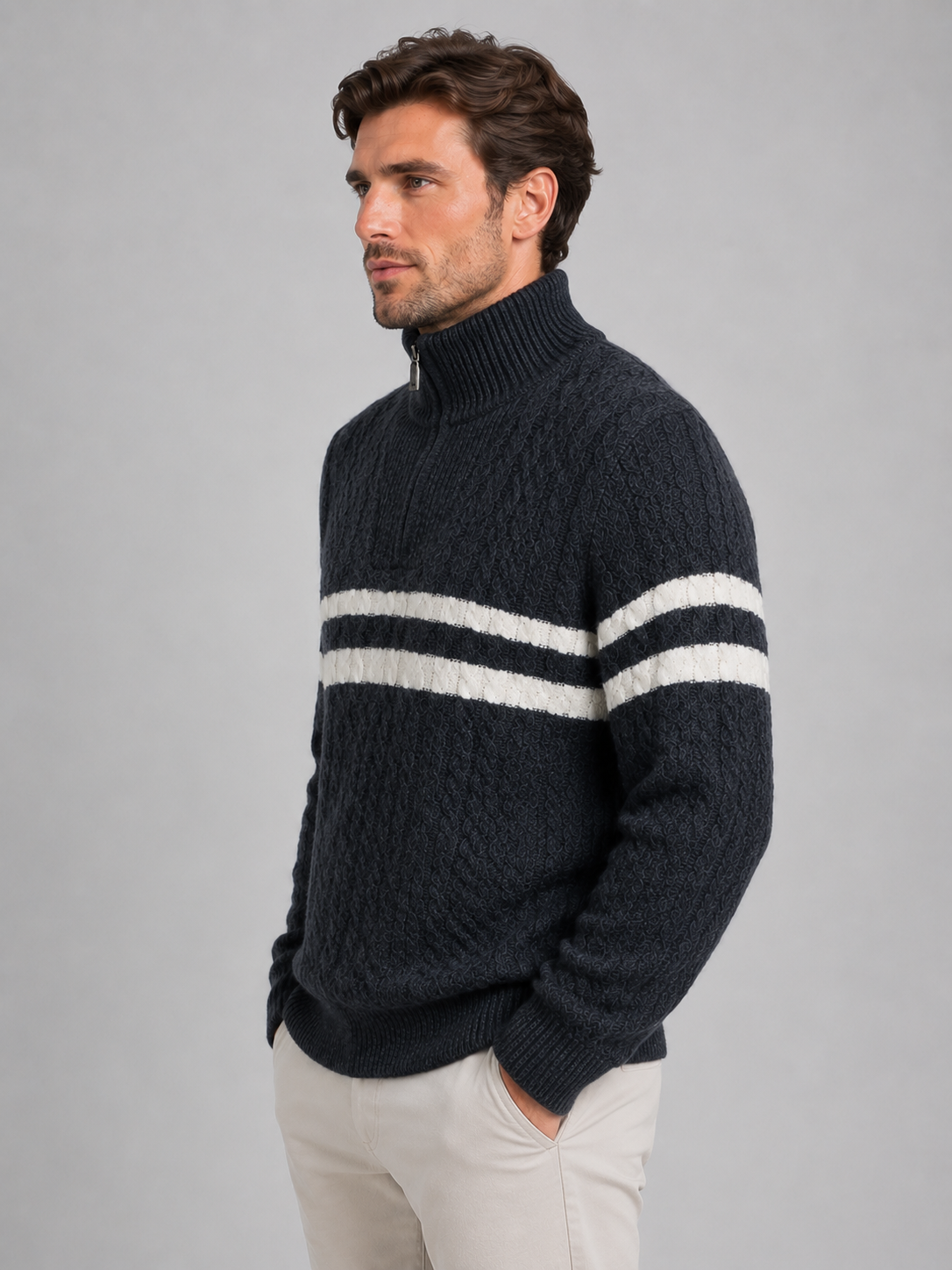 Hugues | Pull Laine Torsadé Demi-Zip