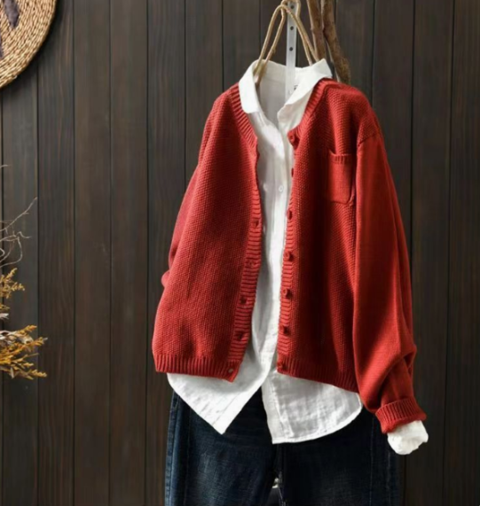 Fiorella | Cardigan Ample Boutonné Poche Poitrine