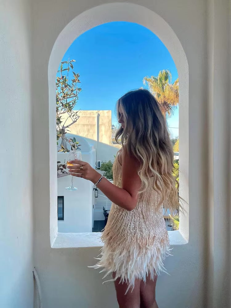 Christine | Robe Mini Franges Col V