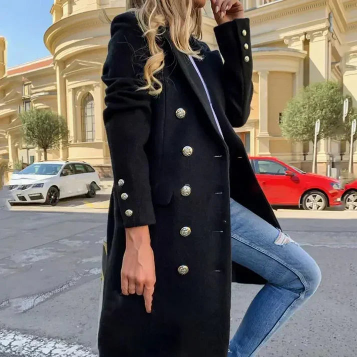 Émeline | Manteau Long Boutonné Larges Revers