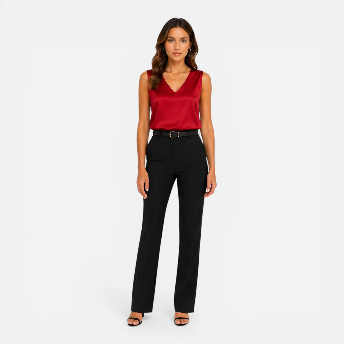 Laure | Blouse Satin Col V Sans Manches Femme