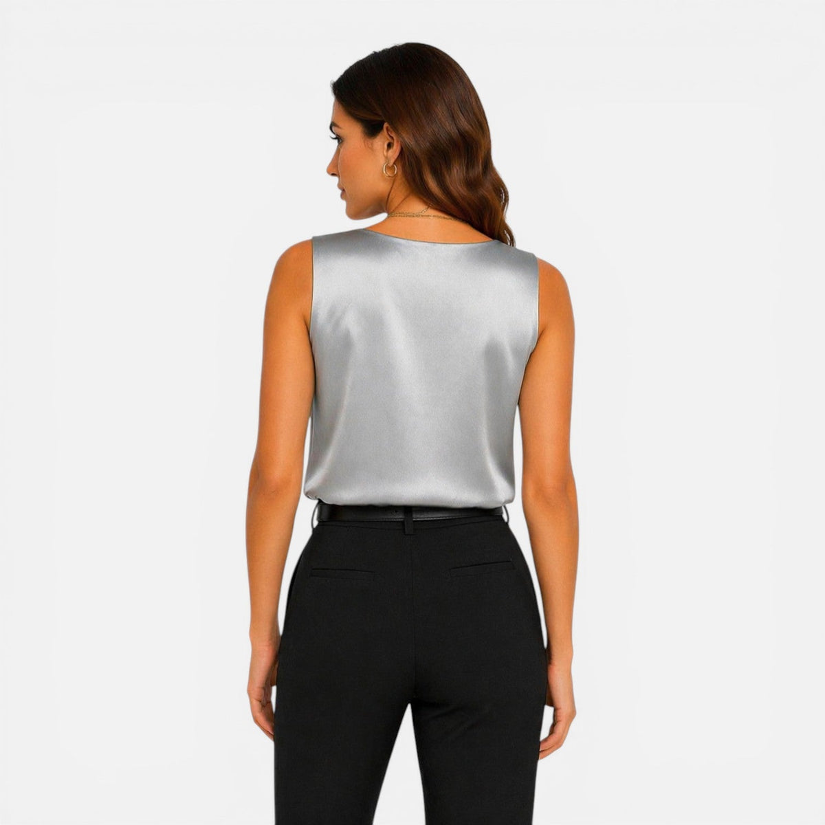 Laure | Blouse Satin Col V Sans Manches Femme
