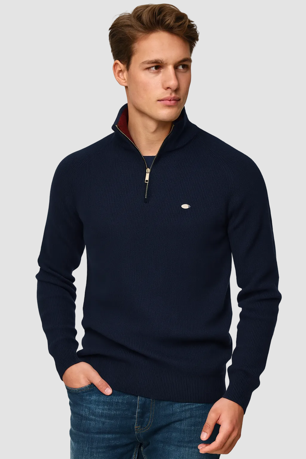 Lucien | Pull Côtelé Demi-Zip Col Montant