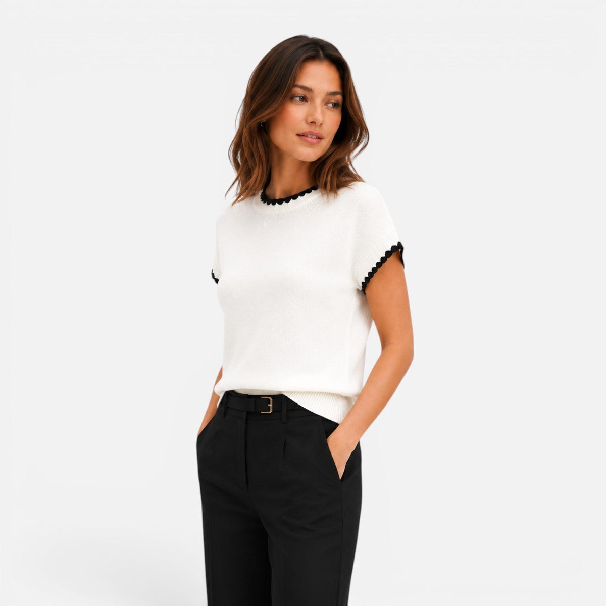 Danielle | Top en Maille Liseré Contrasté Femme