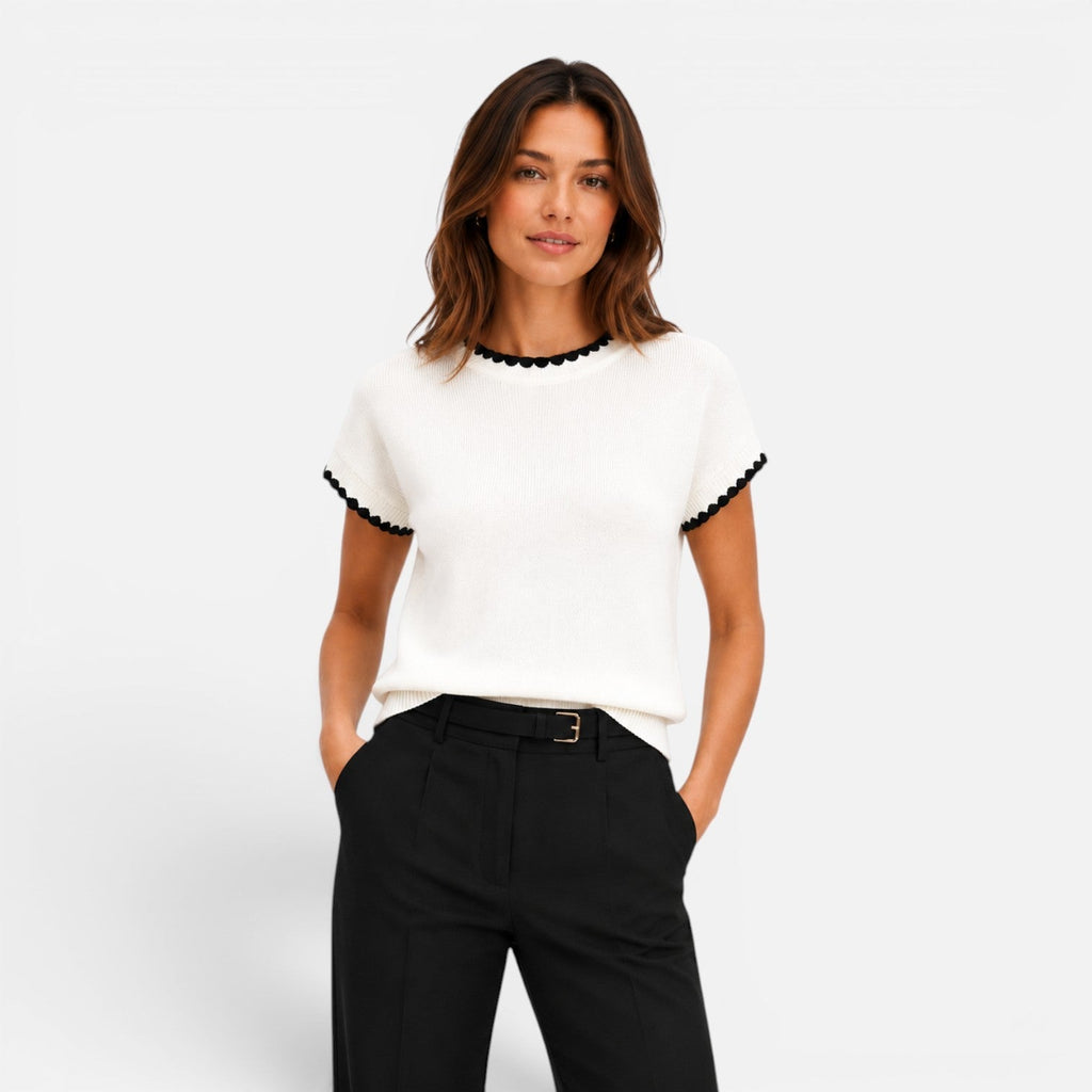 Danielle | Top en Maille Liseré Contrasté Femme